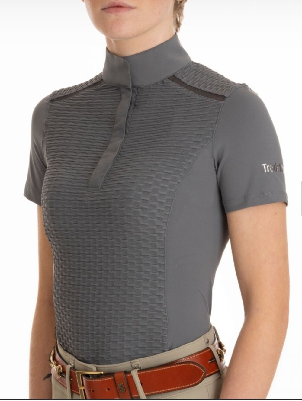 Tredstep Solo Pearl Equestrian Show Shirt Lunar Grey M EUC